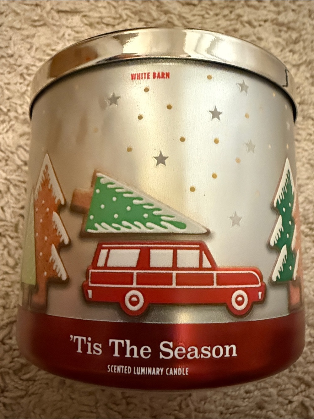White Barn Holiday Luminary Candle - Red, Green & Silver